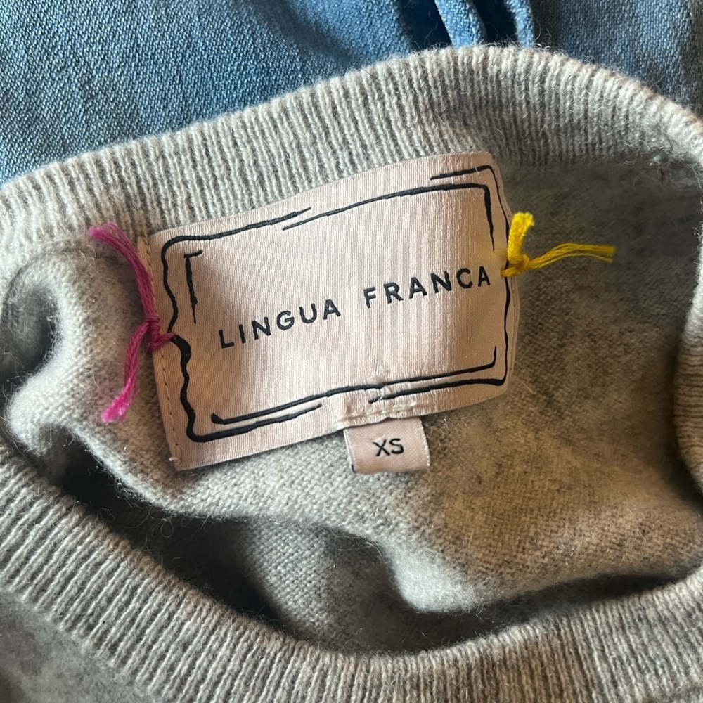 Lingua Franca Gray “the end" Crewneck Cashmere Sweater, size XS - Picture 8 of 12
